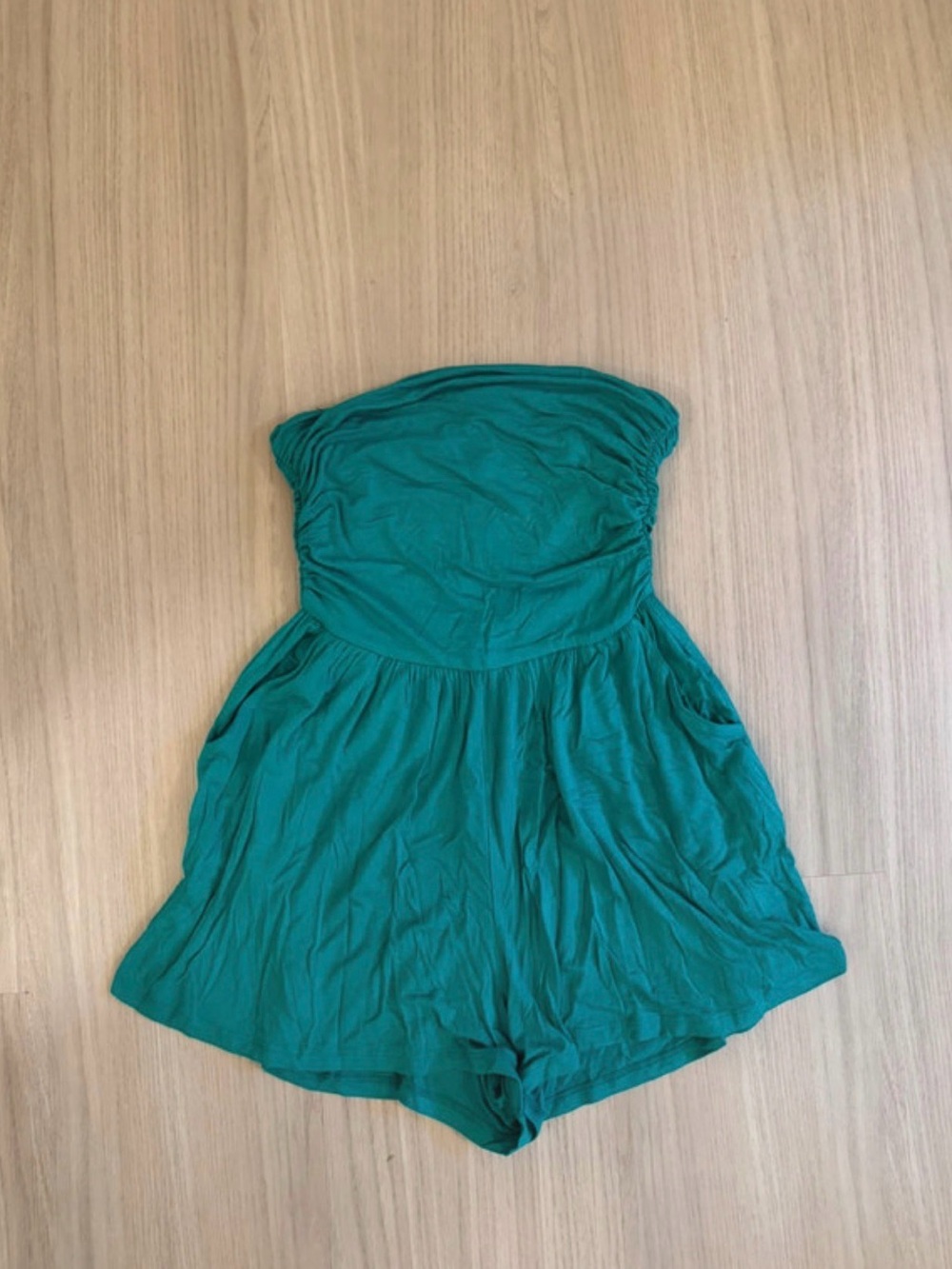 Strapless Teal Cotton Romper